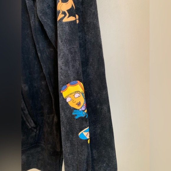 Nickelodeon Hoodie Rugrats Ren Stimpy Mens Large Black Acid Washed Retro 90s - Picture 4 of 8